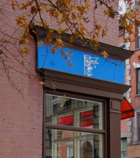 A view of the Le Fanion storefront from historic Bank Street, Greenwich Village.